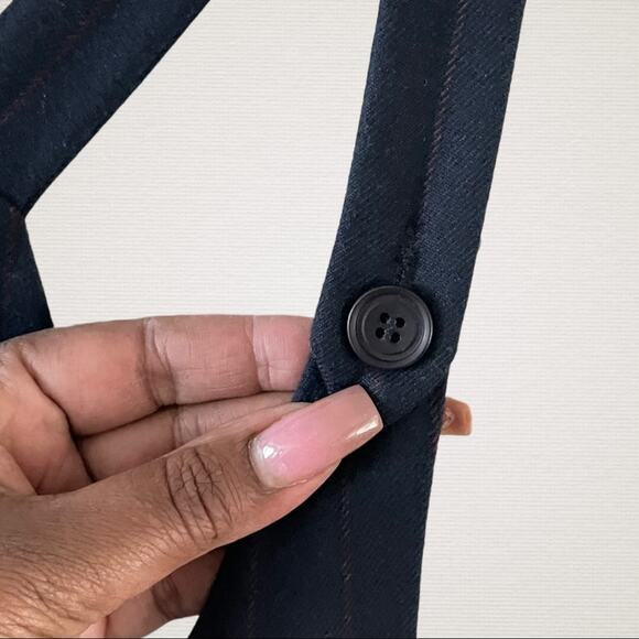 Zara Pinafore Midi Dress Womens Navy/Red Medium Pinstripe Overalls Casual Basic - Picture 5 of 8